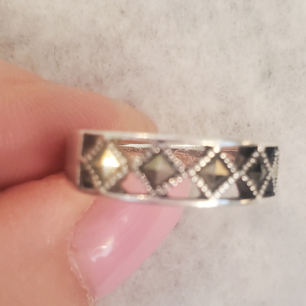 Sterling Silver Marcasite Geometric Pattern Band Size 7